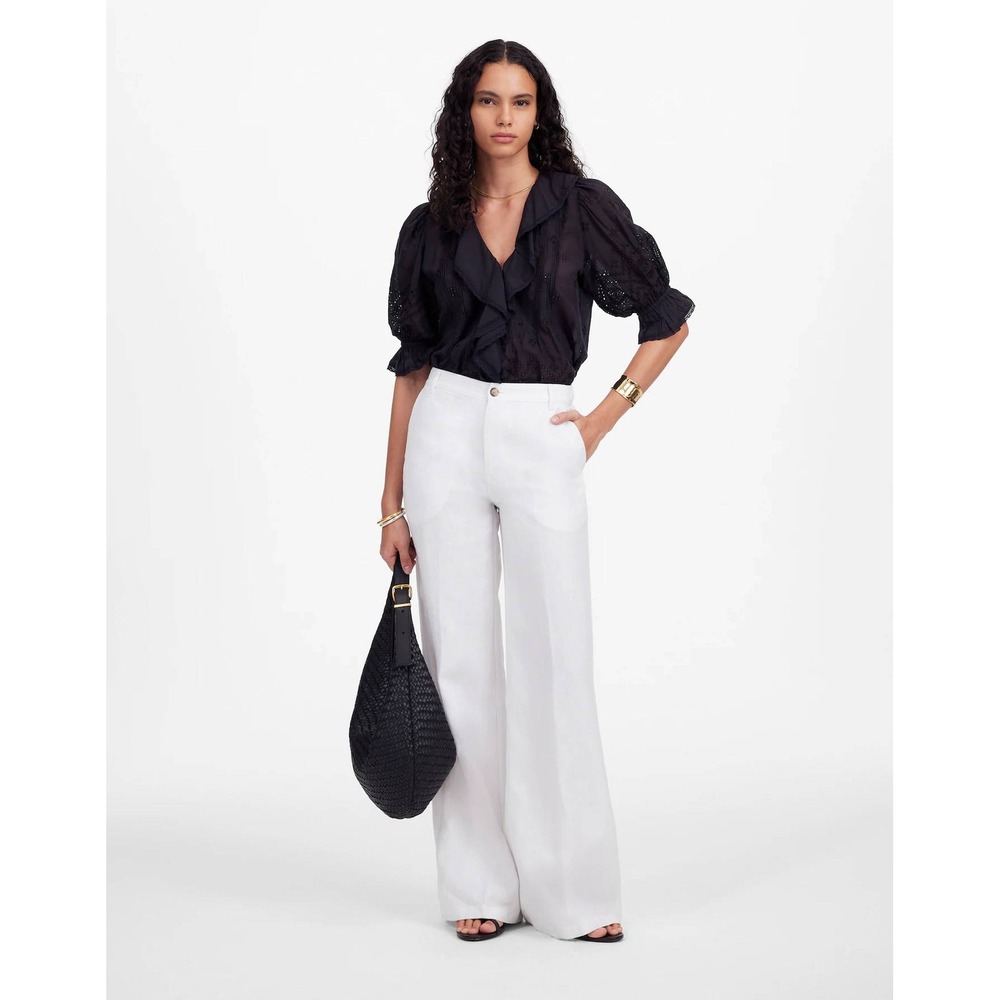 NWT Madewell Zoe Relaxed Wide Leg Pants Womens 4 White 100% Linen NV126 Coastal